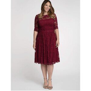 Kiyonna Womens Dress Lace Red Burgundy Maroon Christmas Holiday Plus Size 3X
